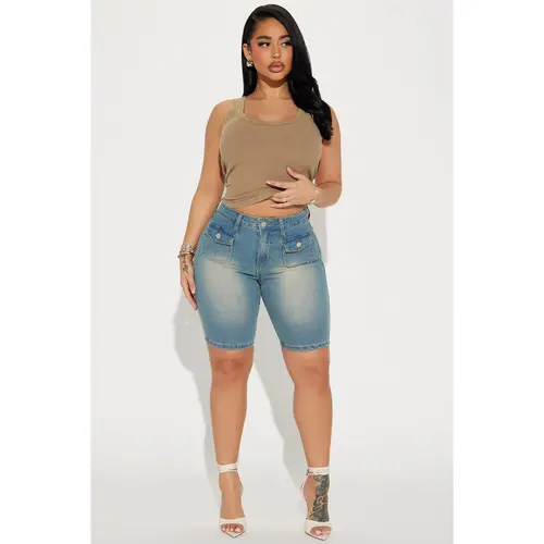 Shocker Tinted Stretch Denim Bermuda Shorts - Medium Wash