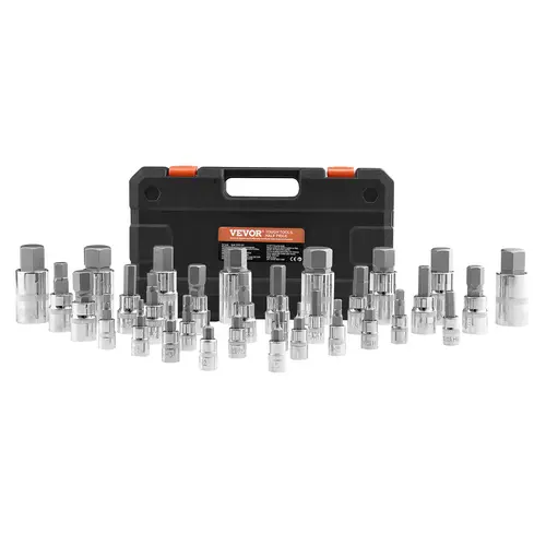 【toolupgrade】VEVOR Hex Bit Socket Set, 32-Piece, S2 Alloy Steel and Cr-V Steel, Standard SAE and Metric, 1/4 in, 3/8 in, and 1/2 in Drives, with Enhanced Storage Case, Allen Socket Set for Mechanics, Auto Repair, Mechanic Tools, Tools, Work Tools, 6-Po