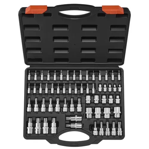 【toolupgrade】VEVOR Torx Bit Socket and External Torx Socket Set 60-Piece S2 Alloy Steel Cr-V Steel, Tool Kit Set, Torx Socket Combination Tool, Tools For Mechanics