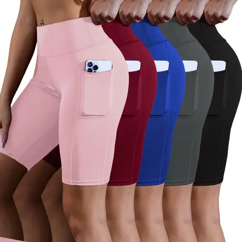5pcs High Waist Athletic Yoga Shorts,Soft Shorts,Breathable, Pocketed Stretchable Tight Fit Gym Wear For Daily Workout & Casual Use Women Outdoorfun