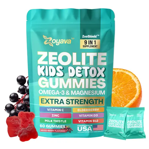 Zeolite Kids Detox Gummies (Mixed Berry Flavor) - Zoyava 9-in-1 Kid Supplement for Brain, Immune, Vitamin, and Overall Healthcare - 60 Edible Gummies - Made in USA - (For Ages 3+)
