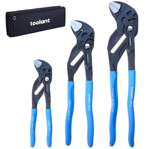 Toolant CR-V Steel Plier Wrench Set (7/10/12-Inch), Hand Tools with Pouch, Parallel Jaws, Ergonomic Heavy-Duty Handle for Nuts, Water Pipes, Hardware Use