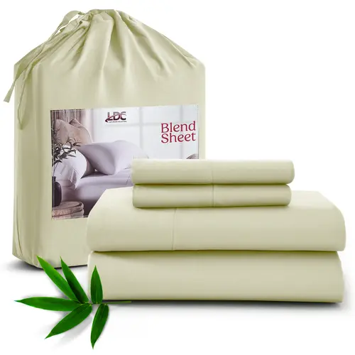 LDC LUX DECOR COLLECTION 4pc Bamboo Sheets Set - Silky Fitted Sheet, Cooling Deep Pocket Hotel-Style Bedding, Wrinkle-Free Fade-Resistant, Meticulously Woven to Last, Multi-Size Gift-Ready Boxed Set with Pillowcases