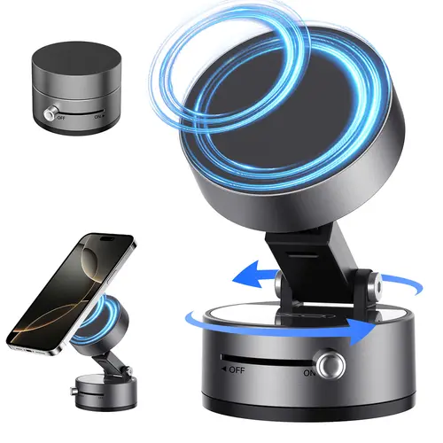 XO Upgraded Vacuum Magnetic Suction Car Phone Holder - 360° Adjustable Heavy Duty Portable Rotating Vehicle & Phone Accessory, Hands-Free Flexible Mount for Car/Gym/Smooth Surfaces, Compatible with iPhone 17/16/15/14/13/12 Series, Vehicle Accessories, Pho