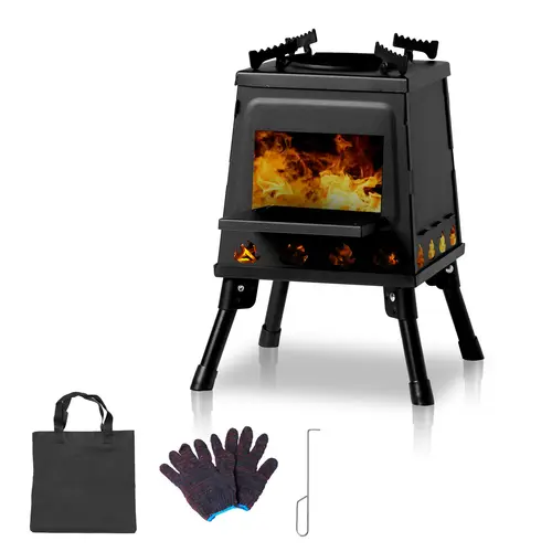【Summervibes】Multi-Functional Portable Solid Metal Wood Mini Camp Stove with Rotatable Legs, 2 Sizes, Storage Bag, for Camping Cooking, Backyard BBQ, Requires Assembly, Camping Stove, Foldable Base