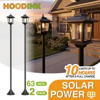 Hoodink 63" Aluminum Solar Lamp Post Light 2Pcs Warm White Solar Powered Outdoor Decor for Garden Pathway Yard Front Back Door mothersdaygiftideas,dorm essentials,home decor,home essentials,camping essentials,sohochic