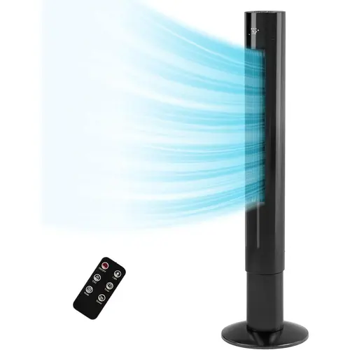 ZAFRO 36-in Compact Contemporary Modern Pedestal Fan Portable Electric Oscillating Bladeless Floor Fan - Quiet, 3-Speed Wind Mode, 12H Timer, Remote Control, 11.81"(l)x11.81"(w)x35.43"(h), Black for Bedroom Office