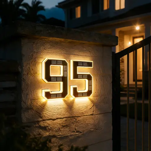 ISUNMEA 9-in Solar-Powered LED House Numbers for Outside, Waterproof Illuminated Address Signs, Large Personalized Modern Exterior ABS Lights for Houses