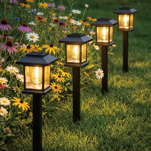 Hoodink 12-Piece Upgraded LED Solar Pathway Lights with Stakes, Solar Outdoor Lights, Water Resistant (IP54), Low Voltage & LED Pathway Decking & Patio Lighting, Brown Hard Plastic, 3000 Warm White Energy-Saver,sohochic