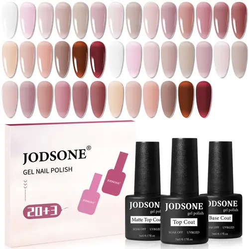 JODSONE 23PCS UV Nail Gel Polish Set - 20 Translucent Jelly Colors, Natural Elegant, Long-Lasting, Unisex for Adults, Home/Salon Manicure, My Nail Set Gift