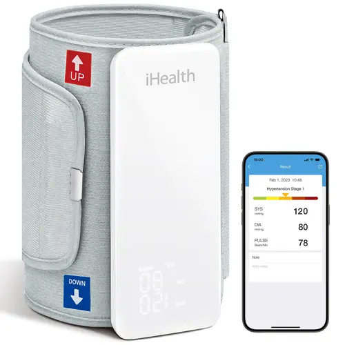 iHealth Neo Wireless Upper Arm Blood Pressure Monitor - Healthcare, Selfcare, Home Use Blood Pressure Monitor, Rechargeable BP Machine, HSA/FSA Eligible, Bluetooth, Ultra-Thin, Portable, App-Enabled for iOS & Android
