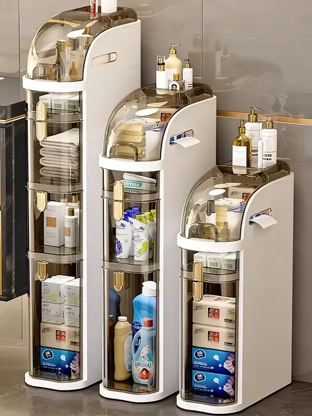 UFORU Ultra-thin bathroom locker, waterproof narrow bathroom locker, floor cabinet with wheels and toilet paper holder, suitable for small space, living room, bathroom, bedroom 2/3/4 floor,