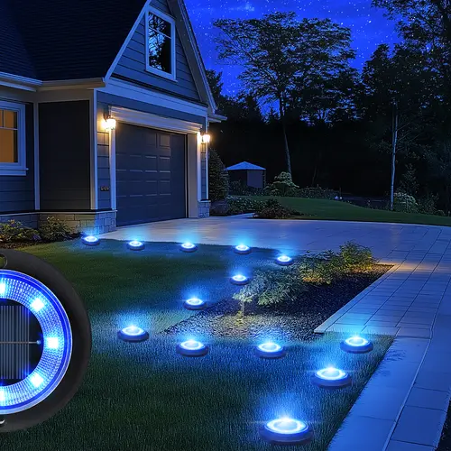 Flacchi 2-in-1 Waterproof Solar Outdoor LED Lights - Solar Powered Ground Disk Lights for Deck, Patio, Garden Pathway (Home Improvement Outdoor Lighting), Solar Outdoor Lights