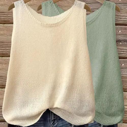 Women's Solid-Color Minimalist Round-Neck Fitted Lightweight Sleeveless Knit Sweater Vest for Summer Everyday Wear