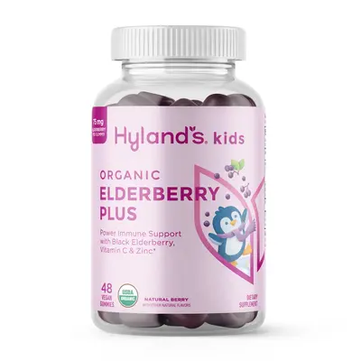 Hyland's Organic Kids Elderberry Plus - 48ct Vegan Gummies - Immune Support with Black Elderberry, Vitamin C & Zinc