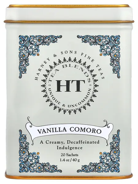 Harney & Sons HT Tea Blends, Vanilla Comoro, Decaffeinated, 20 Tea Sachets, 1.4 oz (40 g)