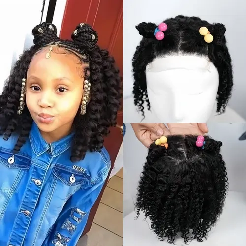VIPbeauty Kid's Wigs 4X4 Lace Front 10 inch Hair Length Kinky Curly Hair Wigs Glueless Wigs for Children 100% Human Hair#SohoChic
