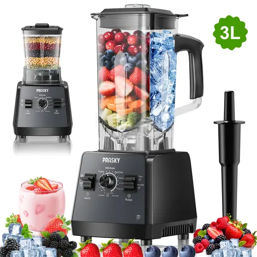 Prasky 102oz 2in1 Blender and Grinder for kitchen use, 2 Cups PRASKY 3L Timer Blender, Kitchen Blender 68oz BPA Free 2 Containers Countertop Blenders, Crush Ice, Makes Sauces&Smoothie, Grinds Coffee& Spices Ideal for Frozen drinks & daily blending needs t