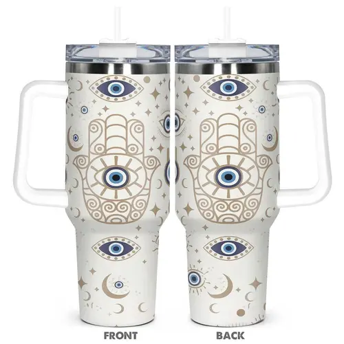 40oz Tumbler with Lid & Straw, Evil Eye Pattern Stainless Steel Water Bottle, Insulated and Durable, Gift for Any Occasion, Drinkware, Insulated Tumblers
