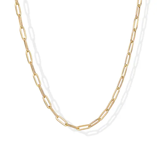PAVOI 14K Gold Plated Paperclip Chain Necklaces for Women - Dainty Gold Jewelry Chain Necklace - Lightweight 20" Adjustable Link Chain Necklaces