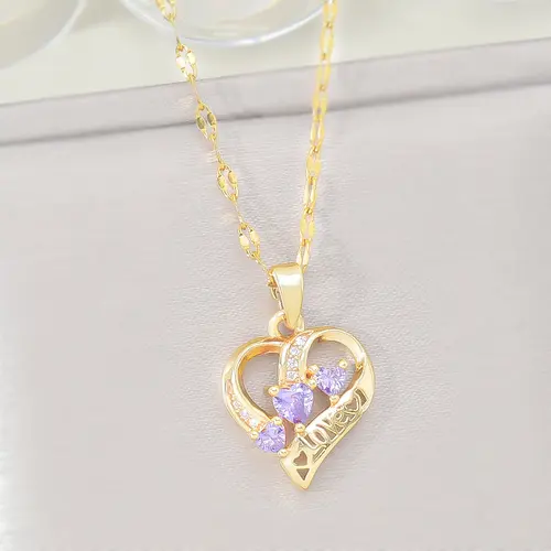 Women's Exquisite Trendy Pendant Necklace - Golden Heart Style Chain with 3D Zirconia Stone Pendants, Statement Necklaces for Daily Wear, Ideal Girlfriend Gifts, Pendant With Zirconia,sohochic