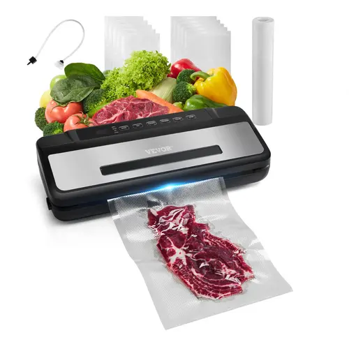 【toolupgrade】VEVOR 7-in-1 Automatic Vacuum Sealer Machine, 120W Fast-Compact Food Saver with Washable Drip Tray, 10 Bags, 12in Wide Sealing, 1 External Hose, 1 Replacement Sealing Strip for Kitchen Food Preservation