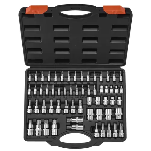 【toolupgrade】VEVOR 60-Piece S2 Alloy Steel & Cr-V Steel Heavy Duty Hardware Work Tools, Chrome Plated Socket Kit, 17 TR Torx Set, Specialty Mechanic Wrench
