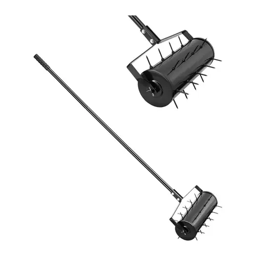 【toolupgrade】18-in Heavy-Duty Manual Rolling Lawn Aerator Garden Tool, Pre-Assembled Garden Equipment with 51.6-in Adjustable Grip Handle, 2-in Soil Aeration Depth, 5.51-in Core, 18-inch Bucket for Yard Maintenance