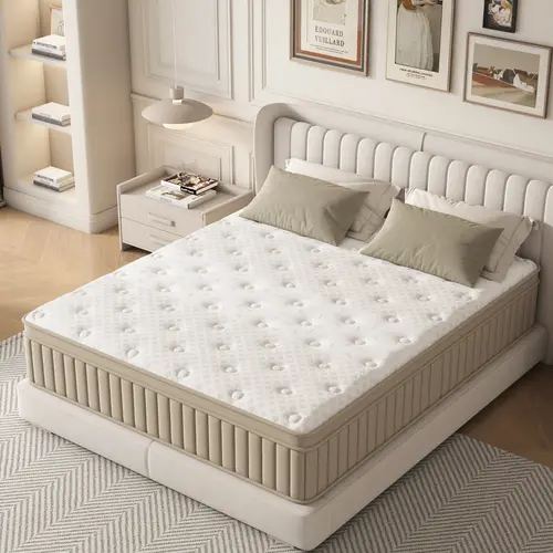 Fvbeaya Hybrid Mattress, 10/12/14 in Twin Full Queen King Sizes, Boxed Individual Spring with Gel Memory Foam, Medium Firm, Khaki, High Quality Premium Antibacterial King Size Bed Mattress, High Quality Mattress, Premium Bed Mattress, King Size Mattresses