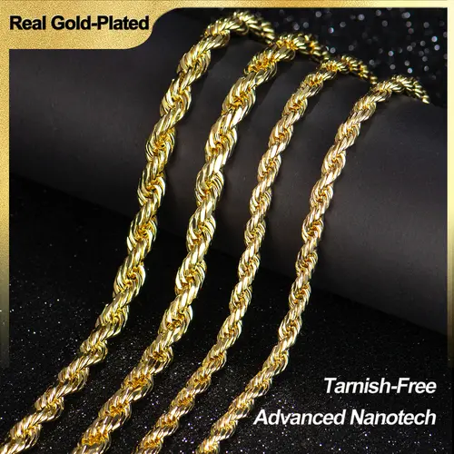 Holylegend 14 Karat Real Gold-Plated Rope Chain Necklace - Unisex Adults' Accessories, 6mm/8mm, 22in/24in, Faceted Cut, Upgraded Shine, Non-Tarnish Gold Jewelry, Chains, Gifts for Him, Father's Day Gift