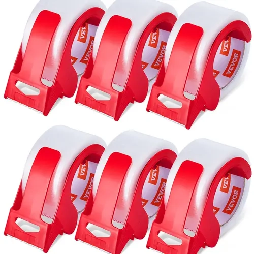 【toolupgrade】VEVOR Packing Tape (6 Rolls, 65 Yd, 2.7 Mil) with Dispenser, 3-Inch Core BOPP Material Tape, Water-Based Glue for Secure Storage & Temp-Stable Seal