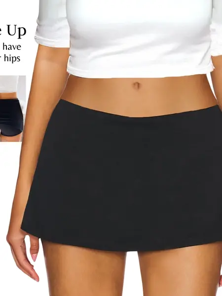 AnotherChill Women's Low Waist Micro Mini Skorts Skirt with Built-in Shorts Sexy Stretch Black Skirts Basic Outfits Elastic Waist #sohochic