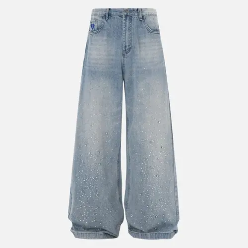 Aelfric Eden Rhinestone Mid-Low Rise Baggy Wide-Leg Jeans Stretch with Pockets Soft Denim Casual Streetwear Unisex Vintage Y2K Pants