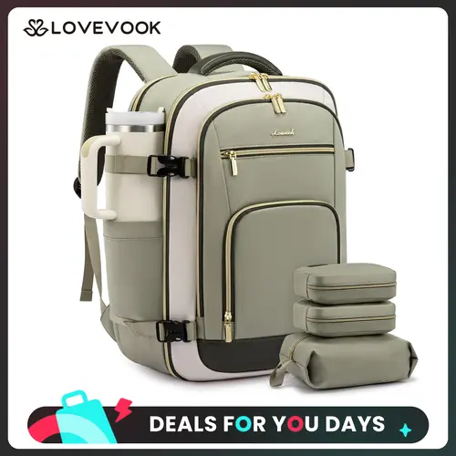 LOVEVOOK Travel Backpack For Women & Men, 40L &50L Carry On Backpack Flight Approved, TSA Personal Item Travel Bag Fits 17 Inch Laptop, Business Weekender Overnight Waterproof Daypack With 2 Cubes