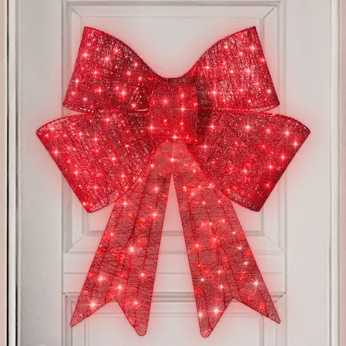 Best Choice Products Pre-Lit Christmas Bow, Large Outdoor LED Lighted Holiday Décor w/ 8 Light Functions, Hook