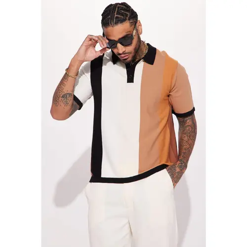 Levels Striped Short Sleeve Knit Polo - Brown/combo