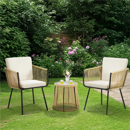 Yaheetech 3/4-Piece Patio Boho Wicker Bistro Set, Outdoor All-Weather Furniture Set with 2 Wide Ergonomic Chairs, Cushions & Glass Top Table for Porch, Backyard, Patio Dining Set,home decor,camping essentials
