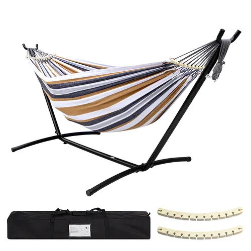 Hammock with Stand Included/Hamaca Con Base 450lb Capacity Steel Stand, Premium Carry Bag Included and Two Anti Roll Balance Beam