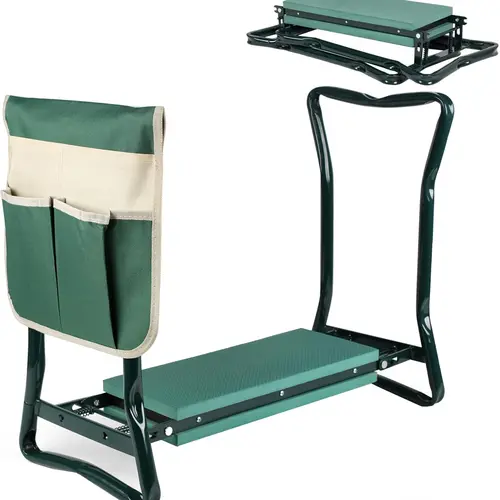 Upgraded Foldable Gardening Kneeler-Stool, Sturdy Outdoor Furniture with 6-in Foam Pad, 330 lbs Capacity, Large Tool Pouches, Fully Assembled, Compact Storage, Backless Pain Relief for Women, Widened Size Wider Seat Eases Knee Strain, Holiday Season Gift