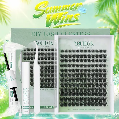 Enchantress Lashes | YOULUCK Lash Extension Kit Waterproof Long-Lasting Fluffy & Weightless Look with Ultra-Thin Band Glue Remover Tweezer for Beginners