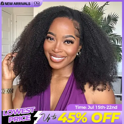 [3 In 1 Half Wig] OQ HAIR Afro Curly Wear Go Glueless Half Wig 180% 250% Density Upgrade With Drawstring Cap Invisible Hairline Human Hair Wigs Beginner Friendly #SohoChic #TikTokShopBackToSchool