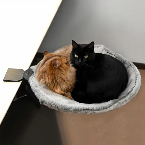 ButtonwoodNest Cozy Cat Bed Climbing Tree Removable Nest and Foldable Bed with Strong Frame Holds 30 lbs Clip-On Perch Detachable Washable Plush Bed Grey Black Cream for Desk Windowsill Bed Less than 2inches Thick - Home