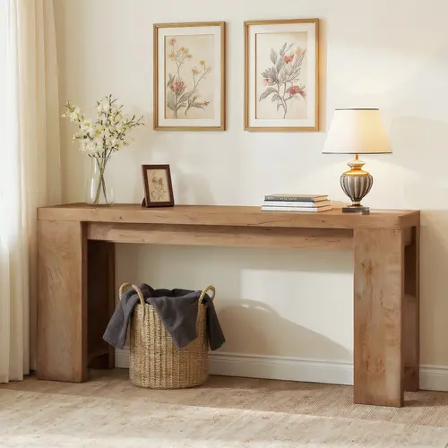 Spaco 70.9-Inch Extra Long Traditional Pedestal Farmhouse Rectangular Console Table - Rustic Wood Grain Living Room Table, Narrow Sofa Back Accent, Entryway Foyer Use