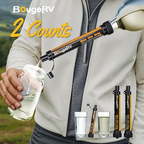 BougeRV Outdoor Water Filter,Portable Emergency Water Straw -Personal Water Filter For Hiking,Camping,Fishing,Lightweight & Compact Design Outdoor Euipment，2 Counts, Straw Water Filters, Survival Straw Water Filters