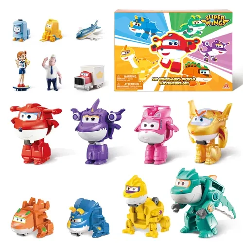 Super Wings 15-Pack 2-Inch Transformer Action Figure Set, Plane-Robot Toys with Mobile Wheels, Drop-Resistant Portable Safe No-Battery Car Toys for 3+ Kids, Children Development Tool, Birthdays Party Favor Supplies