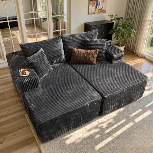 XIZZI 75" Oversized Boneless Double Chaise Lounge Sofa, Modern Compressed  Plush Corduroy Upholstered Sectional Cloud Couch Bed, Comfy Lazy Chair for Living Room, NO Assembly Required