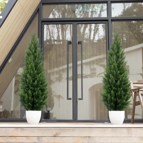 Realistic Artificial Cedar Tree 6/5/4/3/2 FT | Lifelike Faux Cedar Plant for Front Door, Office, Restaurant & Home Decor Mother's Day GiftSpring Decorations