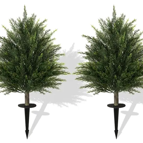 2-Pack 25.6" Faux Cedar Plant Balls (In-Ground/Potted) - Ultra-Realistic Greenery for Fall, Winter Porch & Outdoor Entrance Decor
