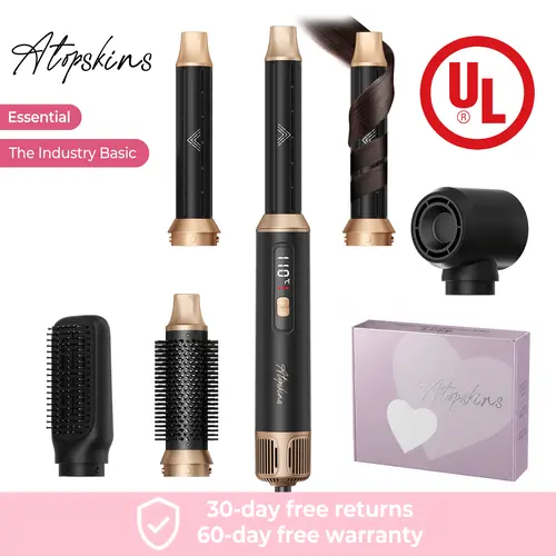 ATOPSKINS 5-in-1 LiteStyler,The Industry Basic :Soft Airflow & Ultra-Lightweight(The attachments are made of plastic）30-day free returns Hair Curling Iron Thermal Brush blow dryer,salon-quality styling