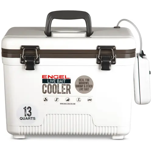 ENGEL 13 Qt Original Live Bait Drybox-Cooler, Camping Gear with Compact Fit, Functional Design, Integrated Handle for Glamping Camping Accessories